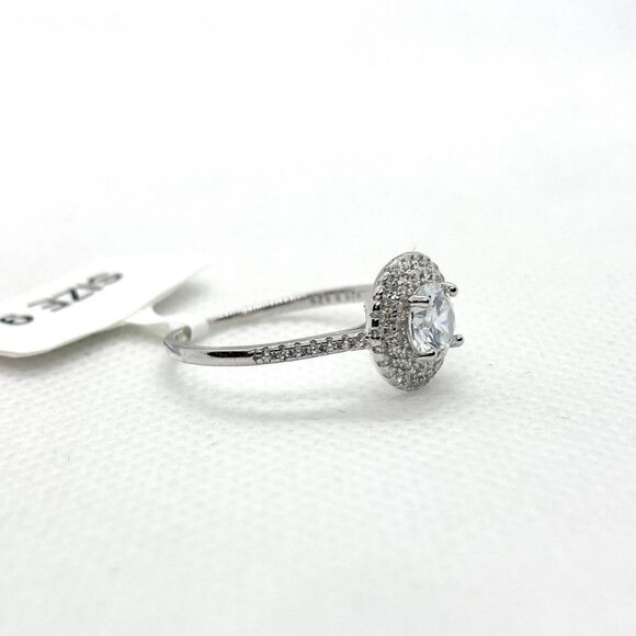 𝅺SIZE 9 925 Round Cut CZ Halo Ring - Picture 5 of 12